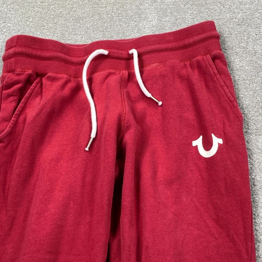 True Religion Mens Red Horseshoe Logo Fleece‎ Jogger Sweatpants Size S Small